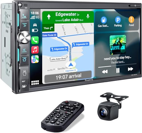 SJoyBring 7 Double Din Car Stereo with Wireless Apple CarPlay & Android Auto, QLED Touchscreen, Bluetooth, Backup Camera, 4.2-CHN Audio, 2 Subwoofer Outputs, AM/FM Car Radio