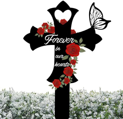Marqueurs funéraires pour cimetière – Marqueurs de tombe étanches pour l'extérieur | Piquets de roses commémoratifs en forme de papillon pour jardin, métal, Forever In Our Hearts