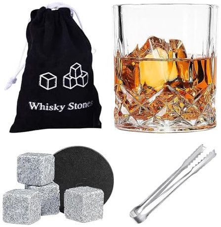 Set di bicchieri da whisky, set di bicchieri da whisky Bourbon | Bicchieri da whisky riutilizzabili con set di pinze | Bicchieri da whisky vintage con scatola di legno per inaugurazione della casa,