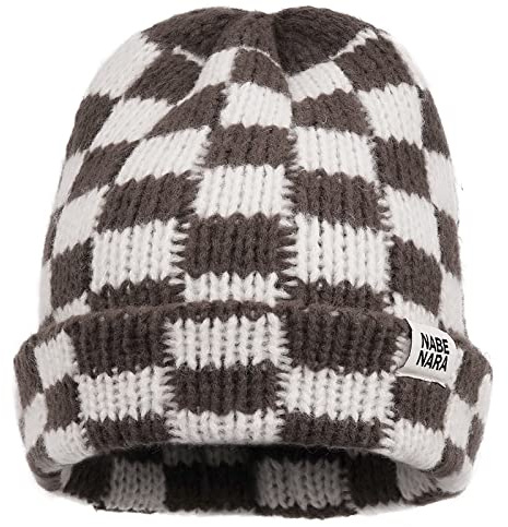 Clakllie Karierte Strickmütze Damen Slouchy Beanie Mütze Herren Kariert Thermo Wintermütze Skimütze Warme Laufmützen Skatermütze für Outdoor-Aktivitäten