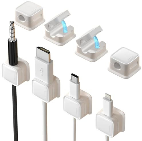 8 Pack Magnetic Cord Organizer, Easy Secure Adhesive Cable Management, Wire Holder Keeper Organizer Management, Hide Or Organize Phone USB Charger Cable for Home,Office,Car,Desk,Nightstand-White