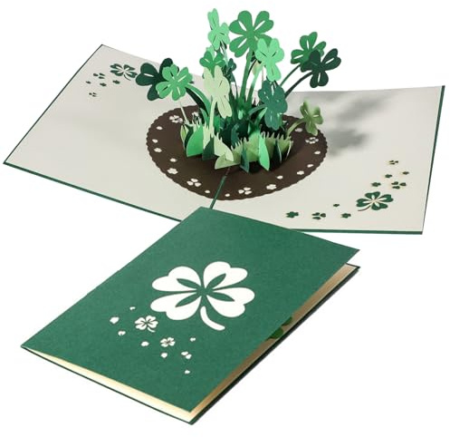 Pop-Up Karte Glücksklee,3D Grußkarten Karte 13 X 18 cm Handgemachte 3D Glücksbringer Kleeblatt Genesungskarte,Prüfung,Dankeschön Genesungskarte
