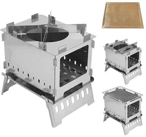 Réchaud Camping Pliable, Rechaud Survie Portable en Acier Inoxydable, Mini Four à Bois pour Barbecue, Randonnée, Voyage, Pique-nique
