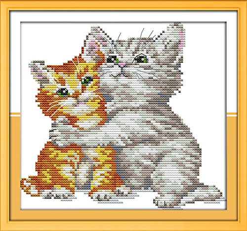 Stitchhaven 14CT Cute Cat Counted Cross Stitch Kit for Beginners, Unprinted Complete DIY Embroidery Set with Pattern & Tools, Premium Aida Cloth & Threads (Be Deeply Attached to Each Other)