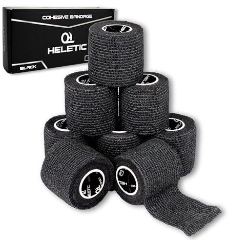 HELETIC Haftbandage 5cm x 4,5m - selbsthaftende Bandage, Verbandsmaterial, Elastische Binde, Fixierbinde, selbstklebend, schwarz, 8 Rollen (Schwarz, 8 Rollen)