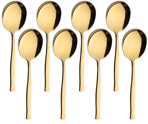 Vareone 8 Pieces Stainless Steel Buffet Serving Spoon, Large Serving Spoons for Kitchen, Restaurant, Banquet (Gold)