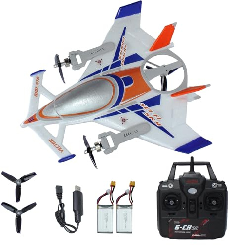 FLYCOLOR QIDI 570 RC Flugzeug 2,4 GHz 6CH RC Segelflugzeug Festflügelflugzeug 3 Flugmodelle Bürstenlose RC Hubschrauber Vertikaler Takeoff RC Glider (Blau)