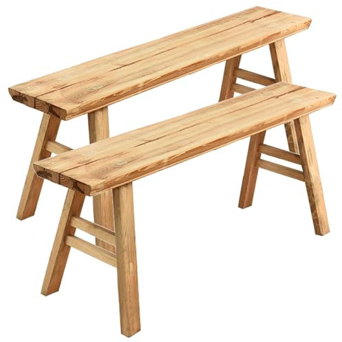 2er-Pack Holzbank Im Landhausstil für Wohnzimmer, 120 cm 150 cm, Natürliches Massivholz-Finish, Esszimmerbank für den Innenbereich, für Terrasse, Veranda, Park(Beige,150x20x47cm/59X8X18.5IN)
