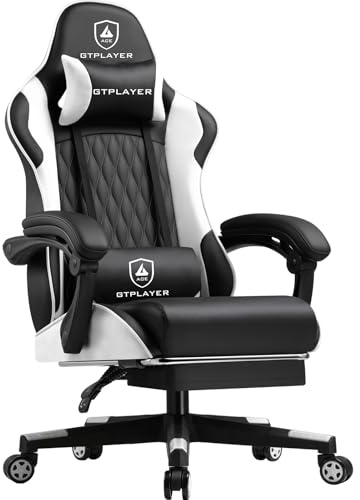 LUCKRACER Silla Gaming | Silla de Juegos para PC con Soporte Lumbar Ajustable, Reposapiés y Cojín para Cabeza - Blanco