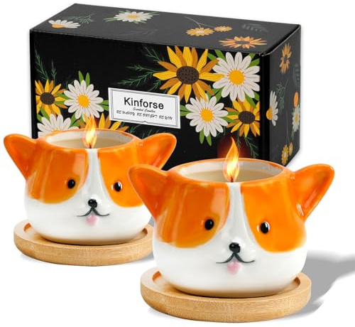 Kinforse Candele Profumate Artigianali con Design Gufi - Regalo Donna Compleanno Elegante, Confezione da 6 Pezzi in Scatola Decorata - Idea Regalo Perfetta per Lei (corgi lavanda&arancia dolce)