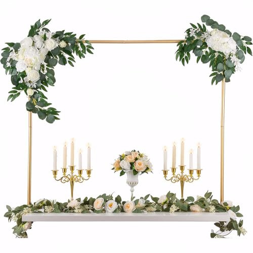 Over The Table Rod Stand with Clamps,Adjustable 120cm-260cm Arch Stand,Gold Rust-proof Tall Over Table Display Bar with Clamps,Balloon Arch Frame for Birthday,Anniversary,Christmas,Wedding,Festivals