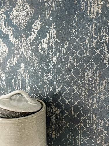 Newroom Tapete Anthrazit Vlies Ornament - Vintage Retro Glamour Metallic Muster für Wohnzimmer Schlafzimmer