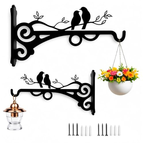 Yxmohala Lot de 2 supports muraux pour pots de fleurs - 20 cm - En métal - Pour mangeoire à oiseaux, lanterne, carillon éolien, décoration de jardin - Noir