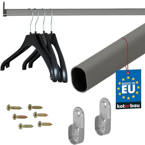 KOTARBAU® Kleiderstange - 86,5 cm - Garderobe - Kleideraufbewahrung & Organisation - Garderobe Stange - Lackierte Garderobenstange - Grau - aus Pulverbeschichteter Stahl - mit 2 Haltern