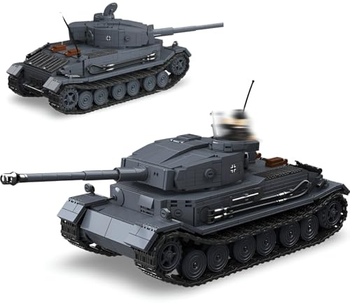 PlaySynthe Technik Panzer Bausteine Bausatz, 1531 Teile Tiger Panzer Klemmbausteine, WW2 Militär Fahrzeug Bausteine Modell Spielzeug, Geschenke für Erwachsene und Militärfans