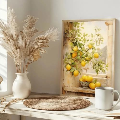 LTjiajuypd Mediterraner Olivenbaum, Zitronenbaum, Leinwandbild, Botanisches Poster für moderne Wohnzimmer, Schlafzimmer, Küche, Heimdekoration (50x70cm)