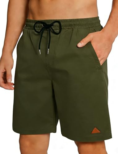 Fanient Mens Shorts Casual Cotton Shorts Men Summer Chino Short with Elastic Waist Pockets