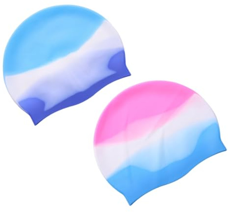 LUDHEP Gorros de natación, 2 Piezas, Gorro de Silicona Suave Impermeable, Suave y Resistente, Gorro de Baño para Pelo Largo y Corto Gorros de Piscina Suave y Cómodo, Adecuado para Nadar y Bucear