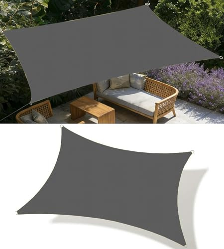Telo Ombreggiante Rectangular 3.5x6M Tenda a Vela Impermeabile Vela ombreggiante Parasole Protezione Raggi UV Vela Ombreggiante per Terrazza Piscina Campeggio Posto Auto Coperto Grigio scuro