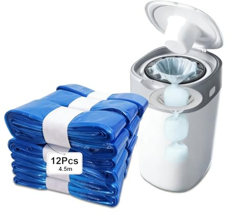 BTCLASSIC Lot de 12 recharges pour litière pour chat Bleu 4,5 m Litter Locker Litter Genie XL Fashion II Pet Genie Poubelle pour chat Anti-fuite Durable Poubelle à langer