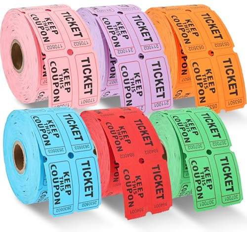 Wertmarken Rollen, Doppelt Essensmarken, Getränkemarken mit Abreißlinie, Eintrittskarten Rolle, 50 × 50 mm, für Eintrittskarten, Klassenspiele, Verlosungen und Gastronomische Veranstaltungen(6pcs)