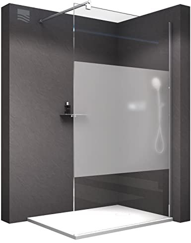 BERNSTEIN Duschwand 120x200cm ESG Glas 10mm Walk-In Duschabtrennung EX101 Milchglas Streifen Glas-Duschwand Dusche Duschtrennwand