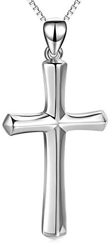 YAFEINI Cross Necklace Sterling Silver Religious Cross Crucifix Pendant Necklace Engraved Faith Hope Love Gifts Cross Jewellry Gifts for Women Mens (Silver cross necklace)