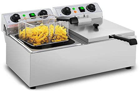 Royal Catering Friteuse Électrique De Restaurant Double Avec Minuterie Professionnelle RCTF 10DB (2 x 10 L, Zone Froide, Thermostat)