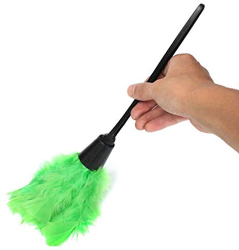 1 mini limpiador de polvo Magic Soft con mango de plumas, estático, antipequeño (verde)
