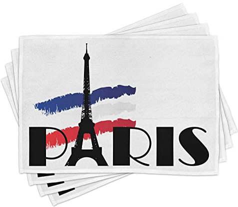 ABAKUHAUS Gekritzel Platzmatten, Paris-Typografie mit Eiffelturm-Abbildung und Frankreich kennzeichnen Ton-Europa-Bild, Digitaldruck auf Waschbaren Stoff Tischdekoration Küche, Marineblau Schwarz Rot
