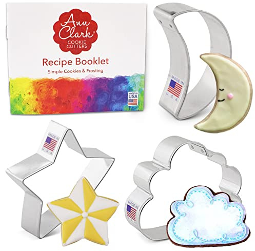 Ann Clark Celestial Night Sky Cookie Cutters 3-Pc. Set (Star, Moon, Cloud) Made in USA | Includes: Star, Moon, Cloud, Perfect Size and Shape, America's Largest Cookie Cutter Maker, Food-Safe American Steel