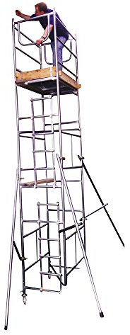 Toptower Classic Scaffolding Tower 6.5m (Working Height) Narrow DIY Scaffold Tower Comprehensive Kit Incl. Adjustable Castors & Stabilisers. Galvanised Steel Finish.