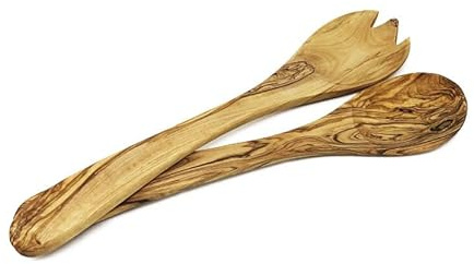 Verano Olive Wood Salad Servers Serving Dining Wooden Mixing Utensil - 31cm