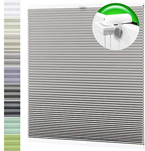 HORIVERT Wabenplissee Hellgrau 55x210 cm (B x H) mit Klemmträgern, mit Eco Dichtungspads, ohne Bohren, Doppelplissee | Plissee| Faltrollo, Weiße Rückseite, Klemmfix, leichte Montage mit Video