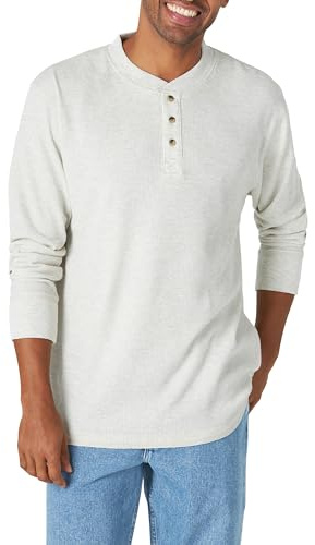 Wrangler Authentics Long Sleeve Waffle Henley Camisa, Harina de Avena Jaspeada, XXL Hombres