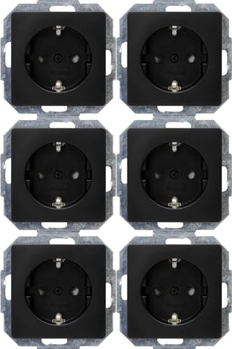 Kopp Paris Profipack, Inhalt: 6 x Schutzkontakt-Steckdose, 1-fach, mit Berührungsschutz, 16A, 250V~, IP20, schwarz, matte Oberfläche, 920750014