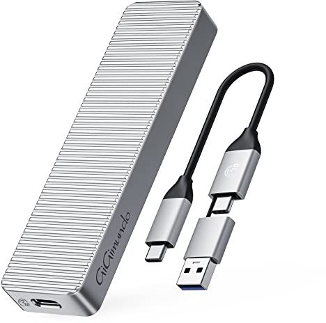GiGimundo M.2 NVMe & SATA Enclosure, Dual-Protocol SSD Enclosure USB 3.2 Gen2 10Gbps, NVMe External Caddy Support UASP & TRIM, M.2 Caddy for M/B+M Key SSD 2230/2242/2260/2280, silver
