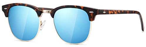 kimorn Polarisierte Sonnenbrille Unisex Retro Halb-Randlos Rahmen Klassisch Eyewear AE0550 (Matte Schildpatt Blaue Linse, 52)