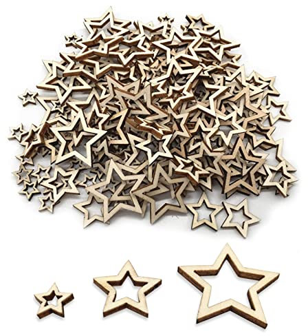 300 Pezzi Mini Fette di Stelle Legno Naturale Stelle per Decorazione Stelle Legno Fette Naturale 10 20 30 mm per la Festa Nuziale di Natale DIY Mestieri Spargimento Tabella Decorazione scrapbooking