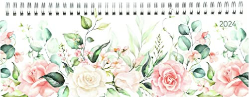 Tisch-Querkalender Style Rosen 2024 - Büro-Planer 29,7x10,5 cm - Tisch-Kalender - 1 Woche 2 Seiten - Ringbindung - Alpha Edition