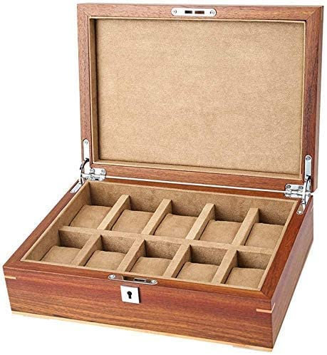 10 Uhr Box Schmuck Sammlungen Organizer Holzarmband Tablett Vitrin mit Glasplatte und 10 Entfernung Aufbewahrungskissen, Metallschloss