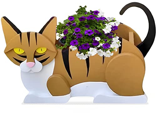 strolfay Katzen-Blumentopf, Geschenke für Frauen, niedliche PVC-Katzen-Pflanzgefäße, Blumentöpfe für drinnen und draußen, Garten-Pflanzgefäß für Geburtstag, Büro, Tierliebhaber, 31,8 x 14,2 x 19,8 cm