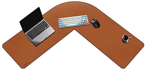 ZORESYN L-förmige Schreibtischunterlage, 100x100x33cm, Braun | PU Leder, Eck-Büro-Schreibmatte, Computer Tischunterlage, Gaming Mauspad XXL, Workstation Tastaturmatte