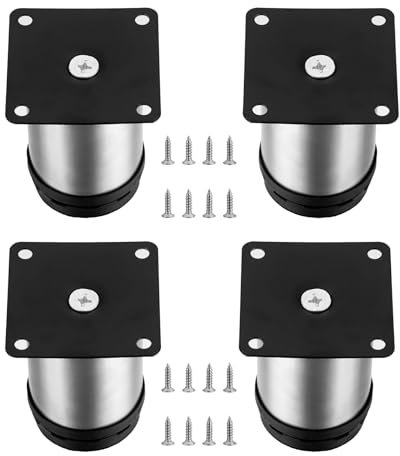 HAOCHEN 4 Piezas Patas para Muebles Altura Regulables, Patas Ajustables, Patas para Mesas Acero Inoxidable, Patas para Muebles Sofá Mesa Estantes, con Tornillos (50X80MM, Plata)