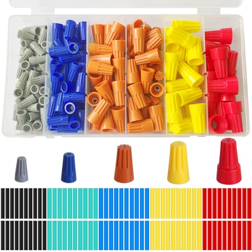 MKBKLLJY 280Pcs Wire Nuts Connectors Assortment Kit,5 Sizes Electrical Wire Caps,Portable Wire Insulating Insert Twist Caps Connectors,with Colorful Heat Shrink Tube for Quick Connection