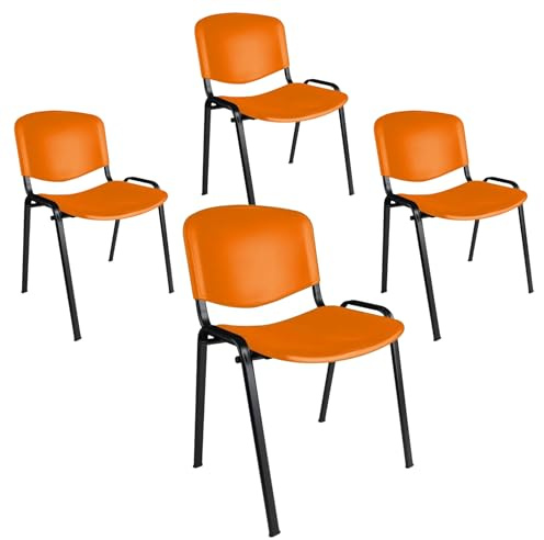 Topsit Büro & More - Juego de 4 sillas apilables para visitantes, con asiento y respaldo de plástico, color naranja
