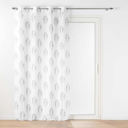 Douceur d'Intérieur, tenda trasparente con occhielli (140 x 240 cm) Indila, bianco, effetto lino tessuto stampato