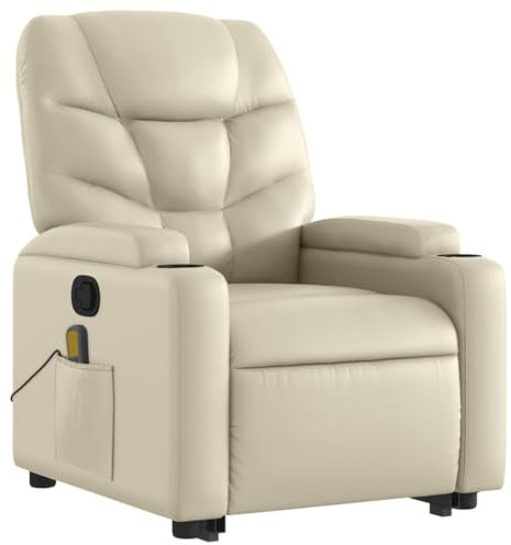 vidaXL Massagesessel, Sessel mit Aufstehhilfe, Relaxsessel mit Liegefunktion Vibrationsfunktion, Fernsehsessel Liegesessel Aufstehsessel, Creme Kunstleder