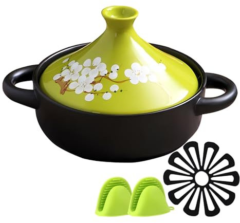 DYHQQ Marmite À Tajine pour La Cuisson, Batterie De Cuisine De Haute Qualité avec Couvercle en Forme De Cône en Céramique, Tajine De Cuisson en Céramique pour La Cuisine À Domicile