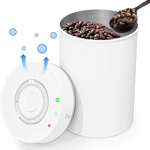 FIYAPOO Barattolo Caffè Ermetico, (500g/1800ML-Bianco), Lattina Caffè Sottovuoto Contenitori Per Alimenti Caffè Acciaio Inox, Con Quadrante Della Data, Adatto Per Chicchi Di Caffè, Foglie Di Tè, Noci.